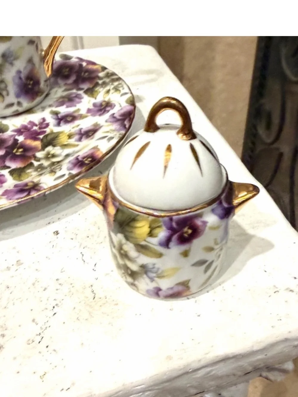 Formalities by Baum Bros Pansy Tea Set with Gold Accents 10 piece Set